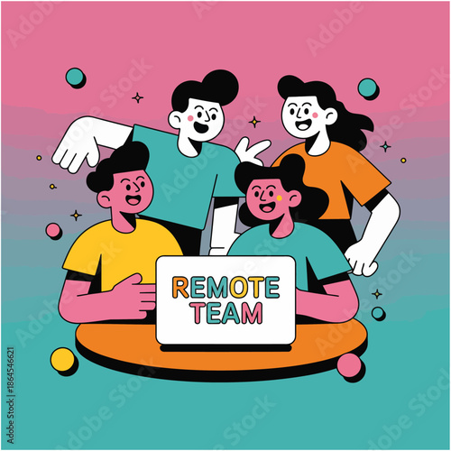 Happy professionals collaborating virtually as a cohesive remote team using technology