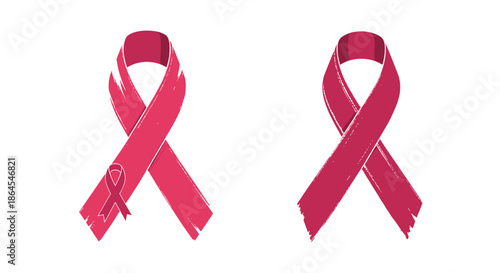 Set of two pink awareness ribbons with a textured brush stroke design, symbolizing the fight against breast cancer.