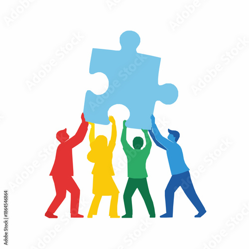 Teamwork success concept vector illustration with group of people cooperating to achieve common goal