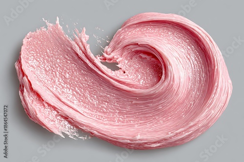 Swirl of Pink Cosmetic Cream Texture on Gray Background image photo