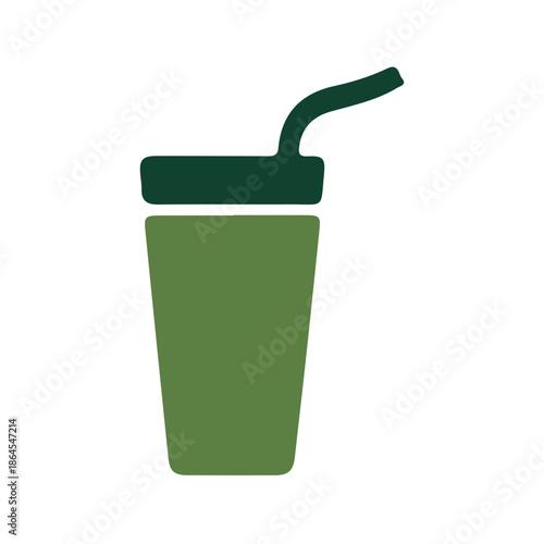 Green Healthy Smoothie or Juice Takeaway Cup with Straw Icon for Detox and Wellness