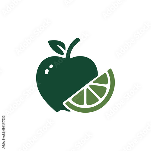 Healthy Green Apple and Lime Slice Icon Representing Fresh Fruit and Vitamin C
