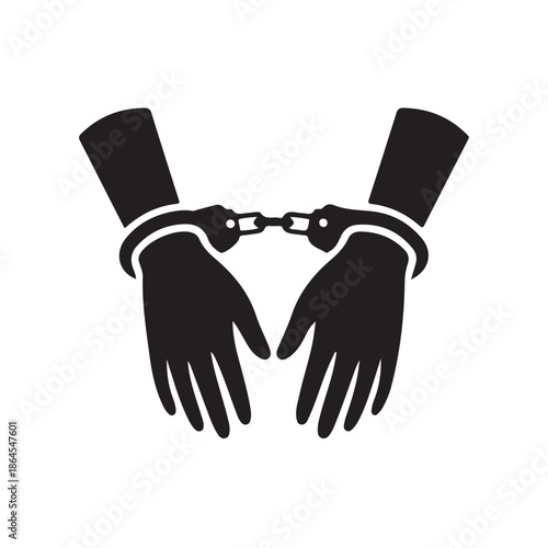 Silhouette of Human Hands in Handcuffs, Concept of Criminal Arrest, Imprisonment and Loss of Freedom