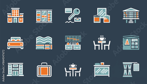 Hotel and Accommodation Icons Set - Vector Illustration