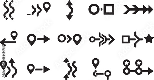 Collection of various navigation and direction icons on white