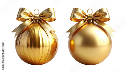 Elegant Gold Ornament Duo with Ribbon, isolated on transparent background