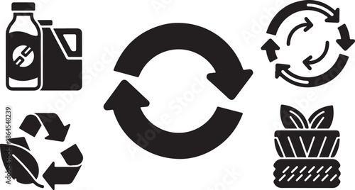 Eco friendly recycling symbols and sustainable living icons set