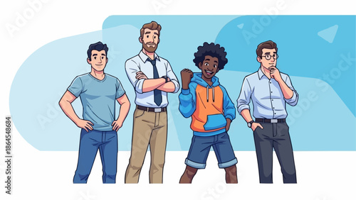 Diverse Group of Young Men Standing Together Confidently.