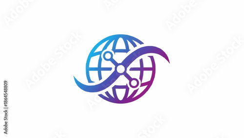 Global Network Technology Logo Design with Interconnected Nodes and Orbit.