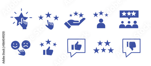 Review icon set. Containing feedback, rating, satisfaction, like icons. Vector illustration.
