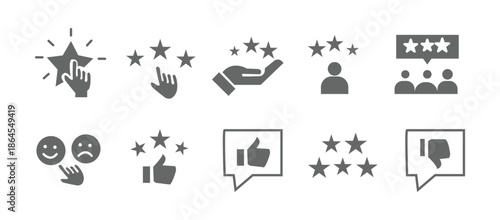 Review icon set. Containing feedback, rating, satisfaction, like icons. Vector illustration.