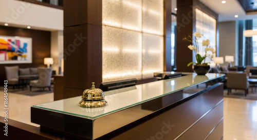 Hotel Front Desk Bell on Glass Reception Counter