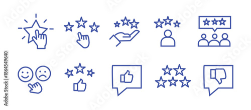 Review icon set. Containing feedback, rating, satisfaction, like icons. Vector illustration.
