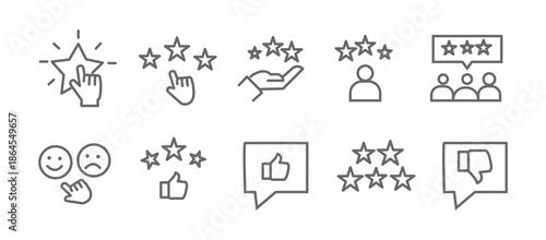 Review icon set. Containing feedback, rating, satisfaction, like icons. Vector illustration.