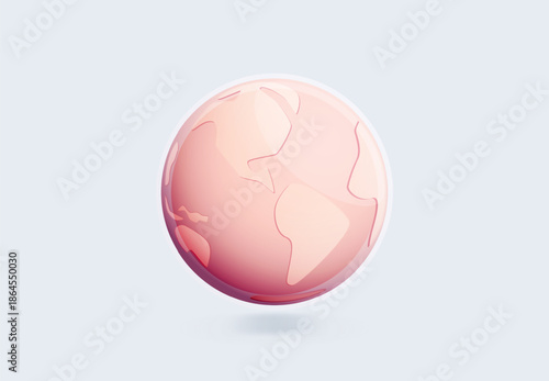 Soft pink world map globe isolated on white. Flat vector planet earth icon for global networking, travel agency branding, and modern corporate identity with clean minimalist aesthetic design. earth