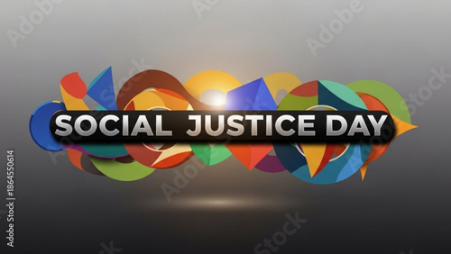 Vibrant multicolored abstract design with social justice day text on gray gradient background for awareness campaigns and human rights events
