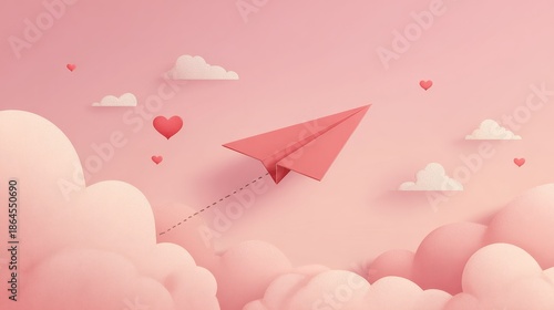Wallpaper Mural paper plane, love letter flying across a pink sky Torontodigital.ca