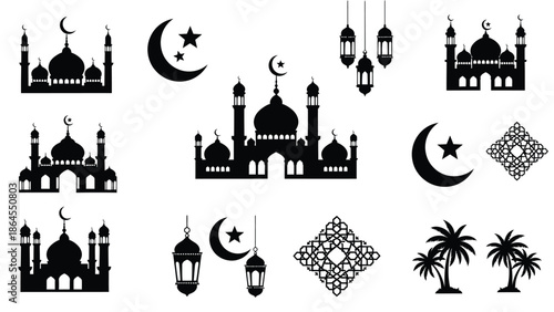 Islamic symbols and mosque silhouette collection