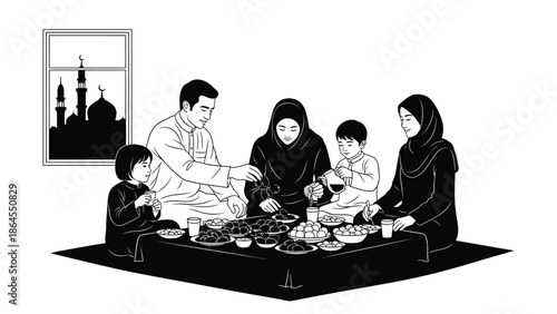 People performing islamic prayer silhouettes