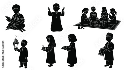 Ramadan kareem silhouette illustrations for islamic greeting