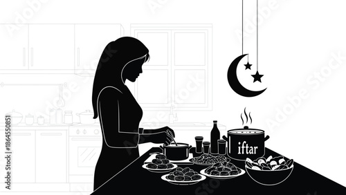 Woman preparing iftar meal during ramadan in kitchen