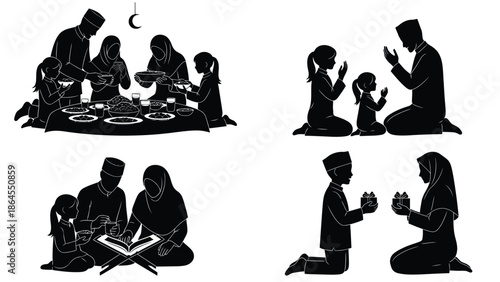 Family observing ramadan together with prayer and fasting