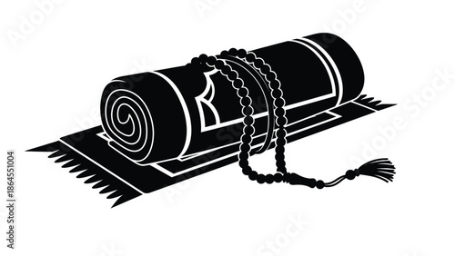Prayer mat and prayer beads illustration