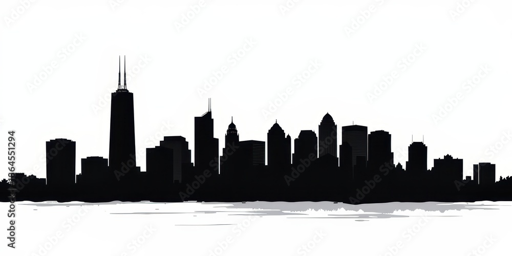 Naklejka premium Silhouette of a city skyline against a white background.