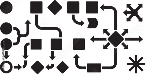 Black and white flowchart diagram with arrows and shapes