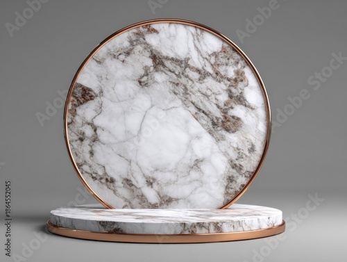 Elegant marble podium with copper rim for product display and presentation
