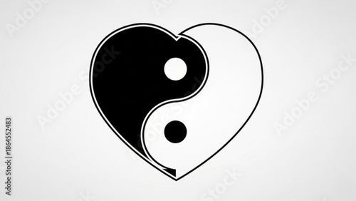 Yin Yang heart symbol representing balance and harmony in relationships a spiritual concept in flat design isolated on white