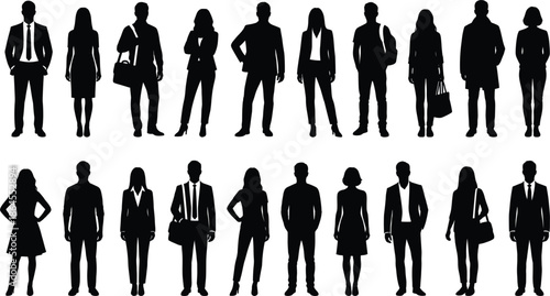 Business people silhouettes standing together, professional men and women workforce, corporate team concept, office employees group, leadership diversity, modern company illustration