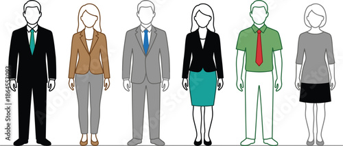 Business people vector illustration, diverse professional men women standing, corporate staff characters set, office workers flat design isolated white background modern teamwork concept collection