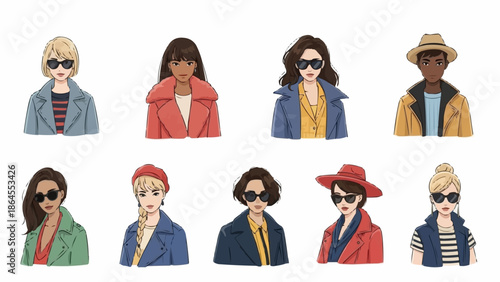 Diverse Fashionable Women in Stylish Outfits and Accessories.