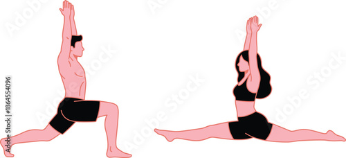 Yoga,poses,illustration,man,woman,stretching,flexibility,exercise,workout,fitness,training,healthy,lifestyle,balance,strength,mindfulness,wellness,home,practice,vector,design,isolated,white,background