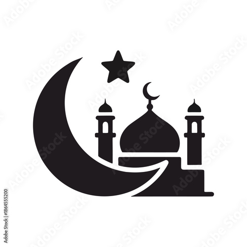 Islamic Mosque Symbol with Crescent Moon and Star