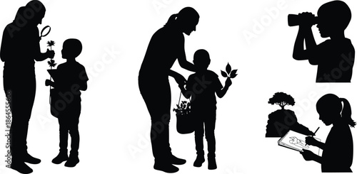 Happy mother's day silhouette illustrations of mothers and children