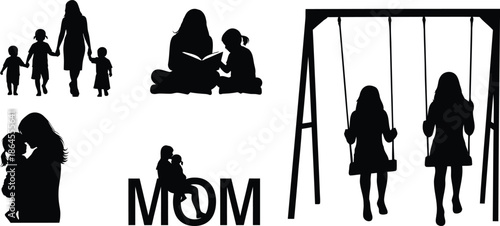 Happy mother's day silhouette illustrations for family and mom's special day