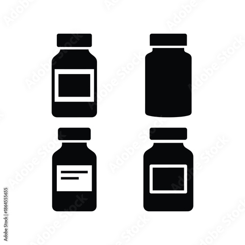 Medicine bottle silhouette healthcare icon set
