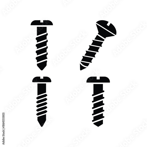 Screw silhouette hardware fastener icon set
