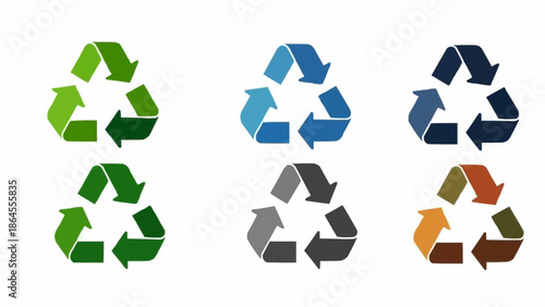 Collection of Recycle Symbols in Various Colors on White Background.