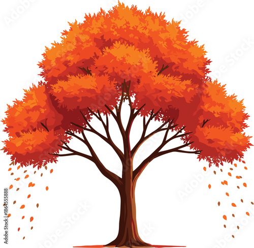 Autumn tree with falling leaves vector illustration isolated on white for seasonal nature landscape design