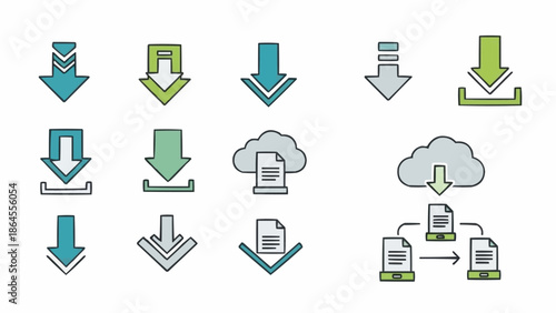 Download Icons Set - Arrows, Cloud, and File Transfers.