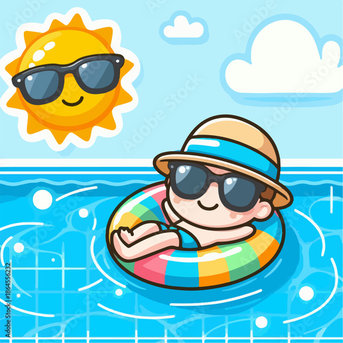 Cartoon illustration of a person relaxing on a float