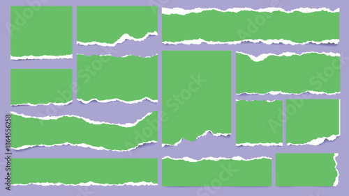 Set of Torn Blue Paper Scraps with Rough Edges on Black Background