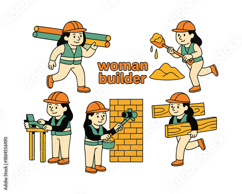 Funny vector art illustration of a happy family set featuring a boy and girl with a man and woman as comic characters and children playing a fun game of football