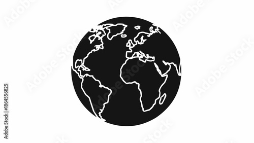 Monochrome Globe Illustration Depicting Continents and Oceans.