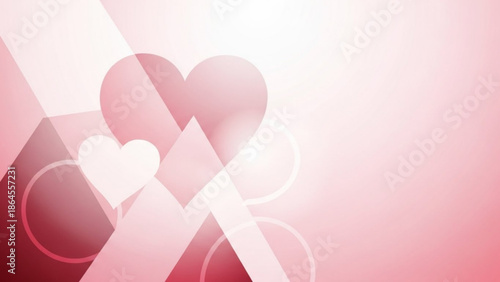 Abstract pink background with overlapping hearts and geometric shapes in soft red hues for love and valentine's day concepts with Valentine s Day
