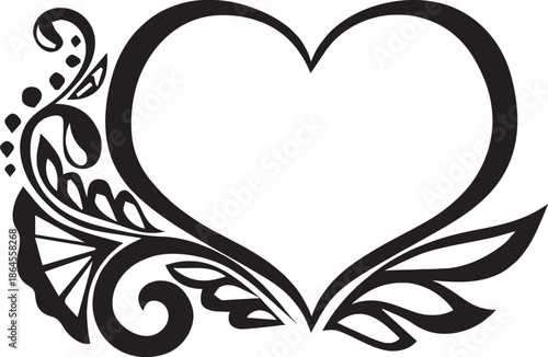 Ornate heart vector silhouette isolated on white background, Vector