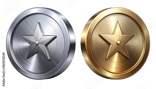 Shiny Symbol Icon Pair Metallic Set, isolated on transparent background